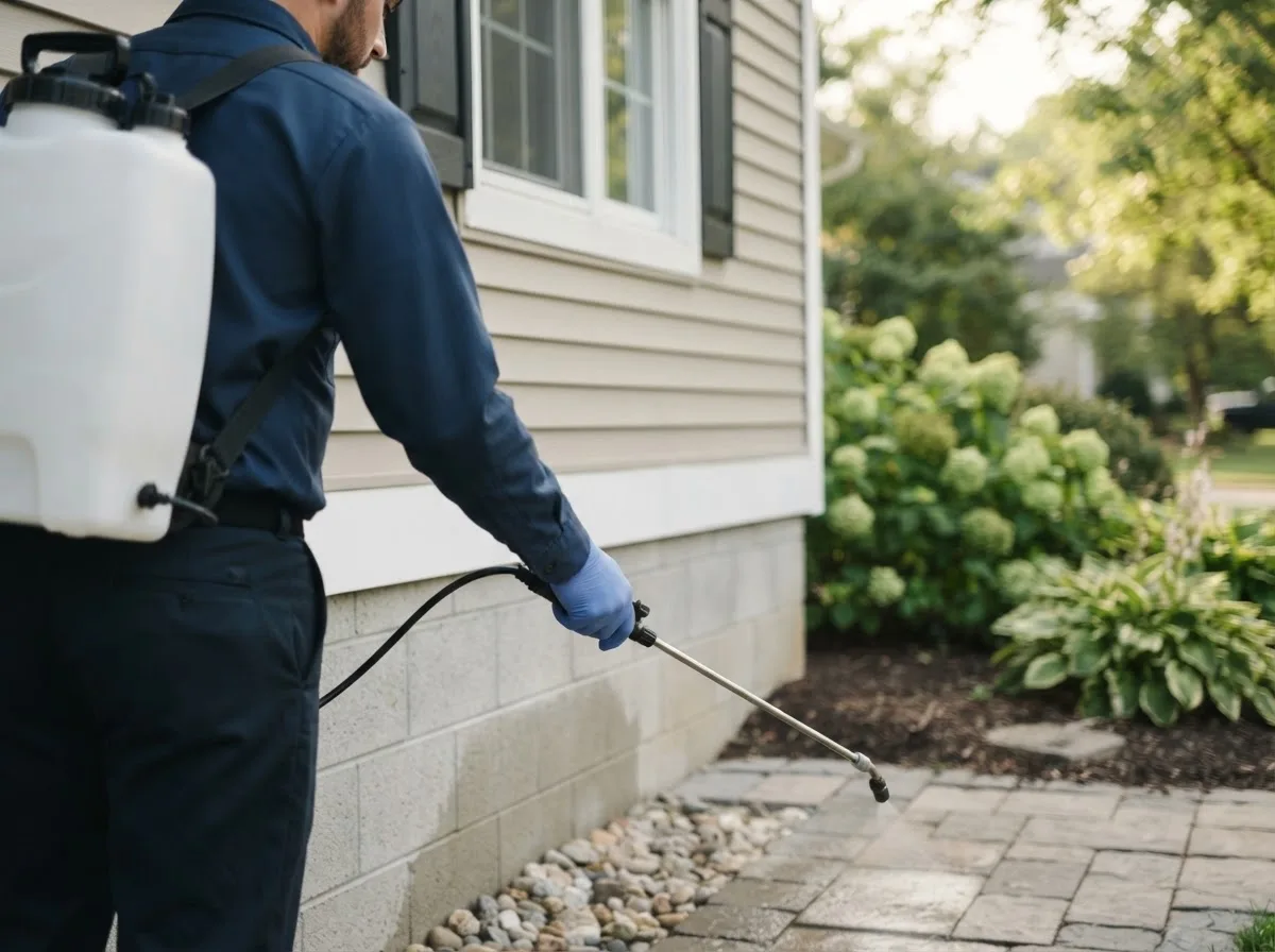 Pest control technician inspecting a home in Mead, CO